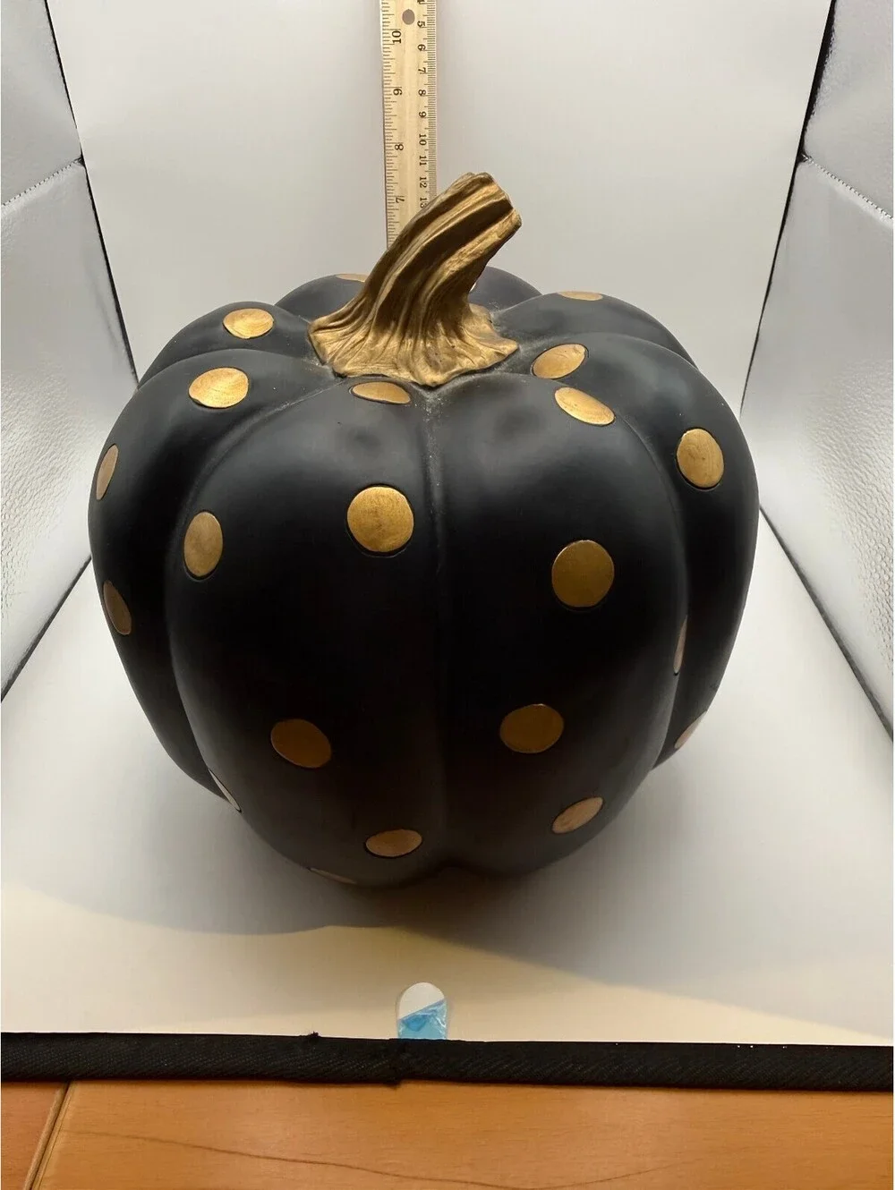 Large Black Gold Polka Dot Decorative Pumpkin Resin Fall Halloween Decor 10